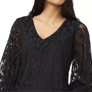 NWT INC International Concepts Black V Neck Lace Sleeve Top